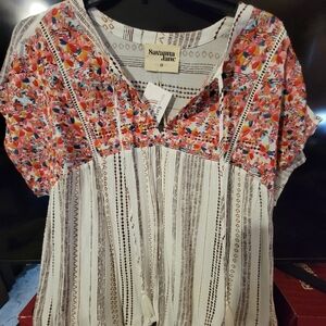 Savanna Jane Orange Graphic Blouse with V-Neck